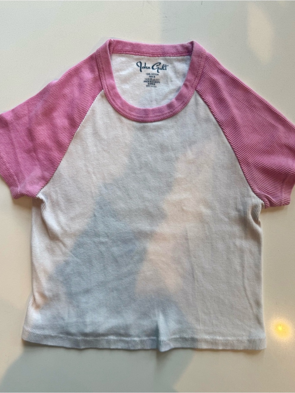 Brandy Melville White Tee with Pink Raglan Sleeves